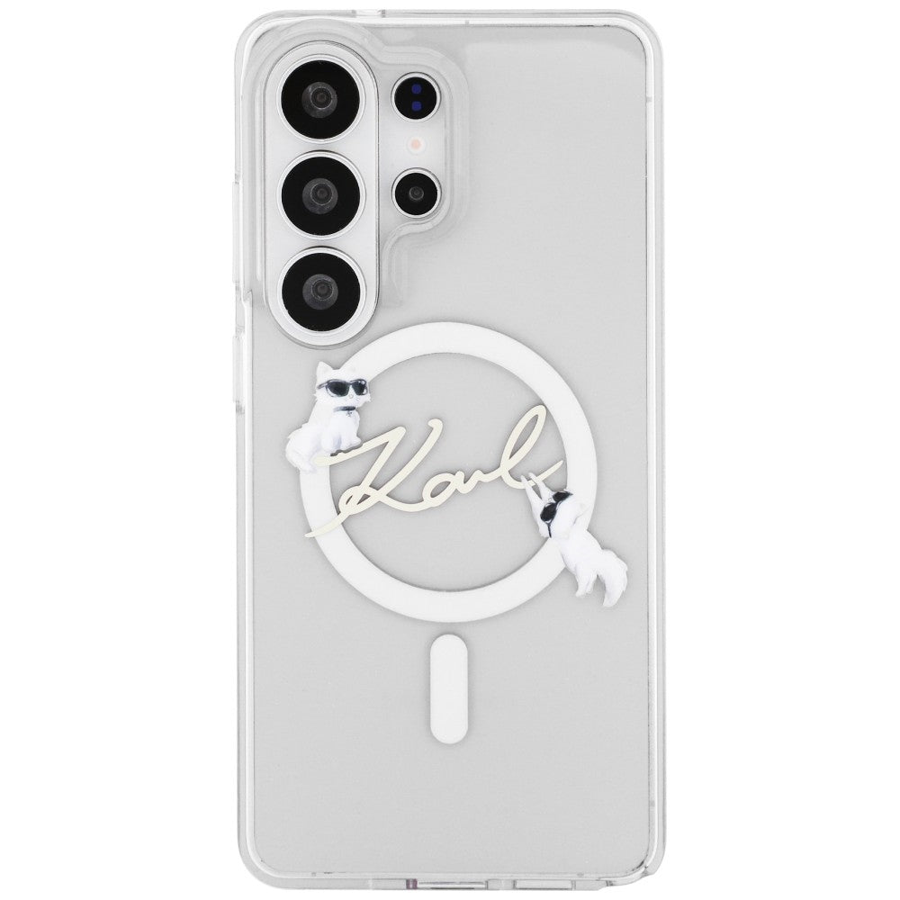 MagSafe Hülle für Samsung Galaxy S26 Ultra S948, Karl Lagerfeld, IML Choupette Karl Script Logo, Weiß.