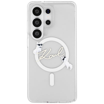 MagSafe Hülle für Samsung Galaxy S26 Ultra S948, Karl Lagerfeld, IML Choupette Karl Script Logo, Weiß.