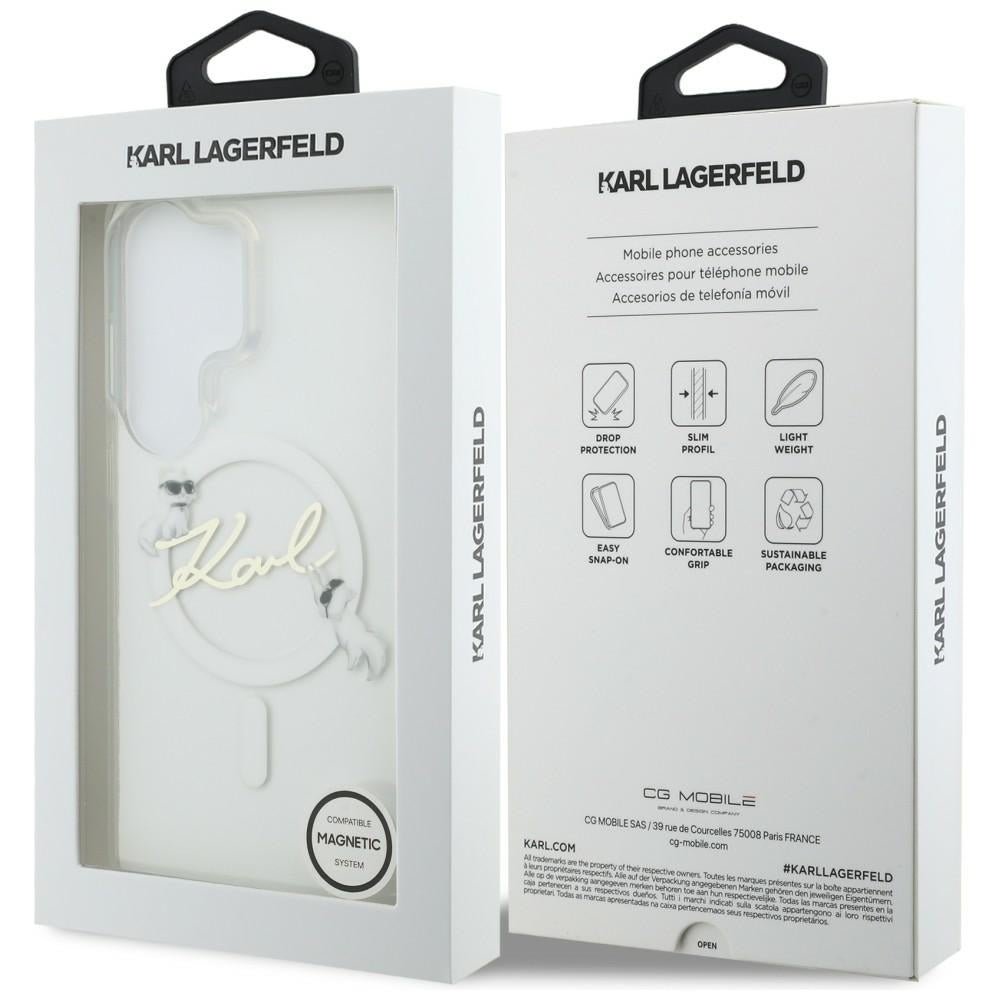 MagSafe Hülle für Samsung Galaxy S26 Ultra S948, Karl Lagerfeld, IML Choupette Karl Script Logo, Weiß.