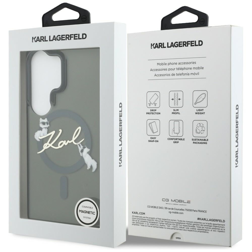 Custodia MagSafe per Samsung Galaxy S26 Ultra S948, Karl Lagerfeld, IML Choupette Karl Script Logo, Nera
