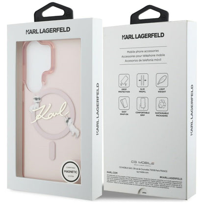 MagSafe Hülle für Samsung Galaxy S26 Ultra S948, Karl Lagerfeld, IML Choupette Karl Script Logo, Rosa