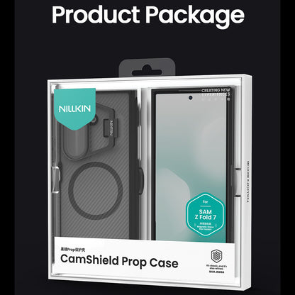 Coque MagSafe pour Samsung Galaxy Z Fold7 F966, Nillkin, CamShield Prop avec couverture d'objectif transparente et support pour S-Pen, noire transparente