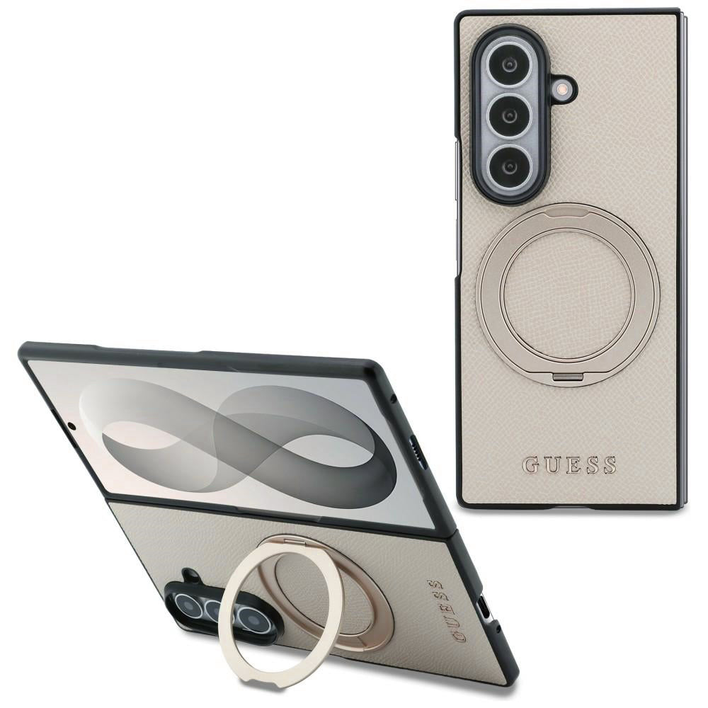 Custodia MagSafe per Samsung Galaxy Z Fold8 Ultra F976, Guess, Ring Stand Grained Classic Logo, Beige
