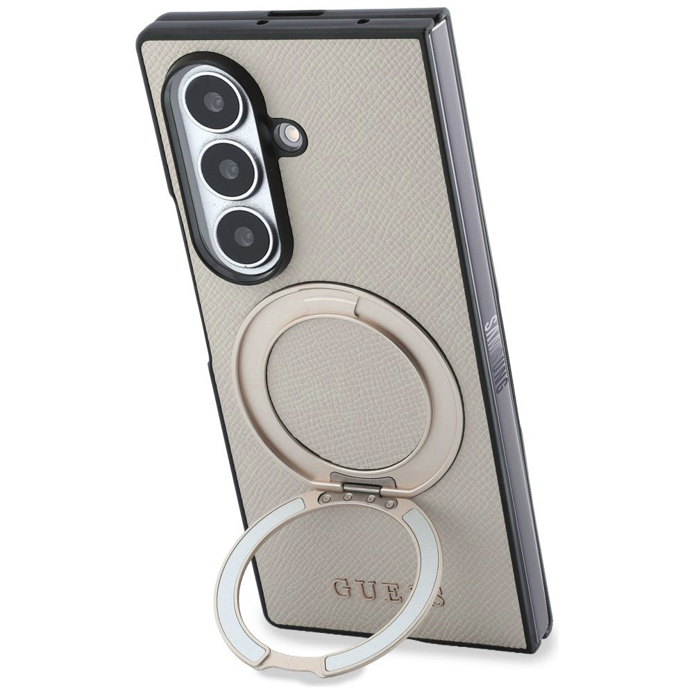 Custodia MagSafe per Samsung Galaxy Z Fold8 Ultra F976, Guess, Ring Stand Grained Classic Logo, Beige