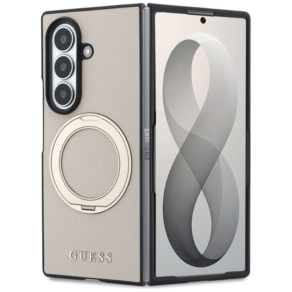 Custodia MagSafe per Samsung Galaxy Z Fold8 Ultra F976, Guess, Ring Stand Grained Classic Logo, Beige
