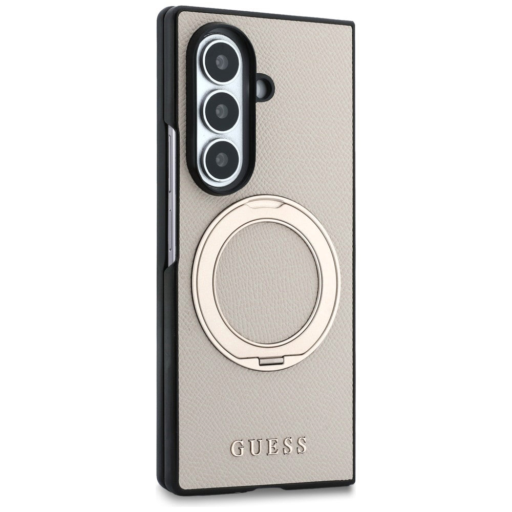 Custodia MagSafe per Samsung Galaxy Z Fold8 Ultra F976, Guess, Ring Stand Grained Classic Logo, Beige
