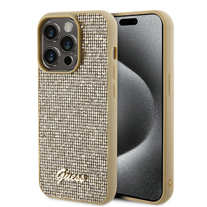 Hülle für Apple iPhone 15 Pro, Guess, PU Square Mirror Script Logo, Gold GUHCP15LPMSDGSD