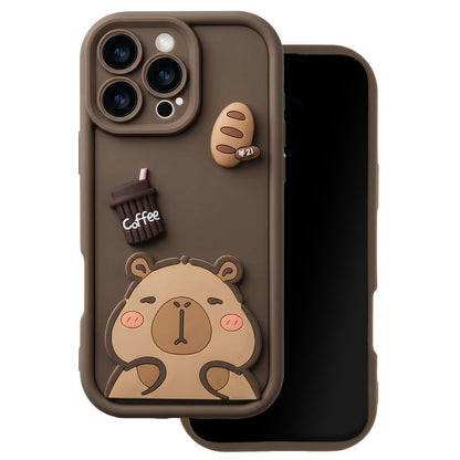 Custodia per Apple iPhone 16 Pro, OEM, Ultra Trendy 3D Capybara, Marrone