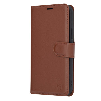 Hülle für Apple iPhone 12 Pro, Techsuit, Leder-Folio, Braun