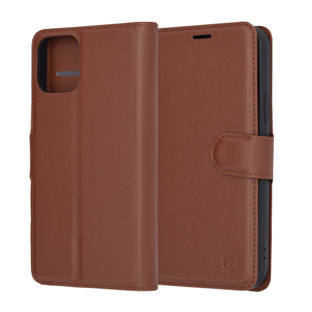 Hülle für Apple iPhone 12 Pro, Techsuit, Leder-Folio, Braun