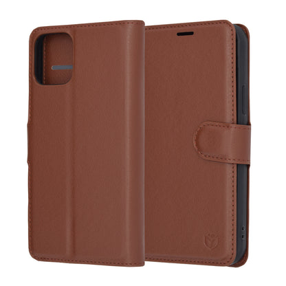 Hülle für Apple iPhone 12 Pro, Techsuit, Leder-Folio, Braun