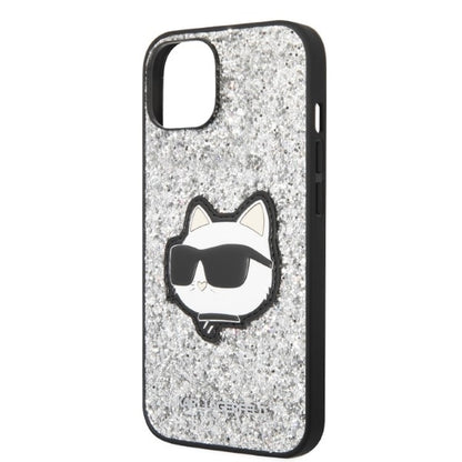 Hülle für Apple iPhone 14, Karl Lagerfeld, Glitter Choupette Patch, Silbern