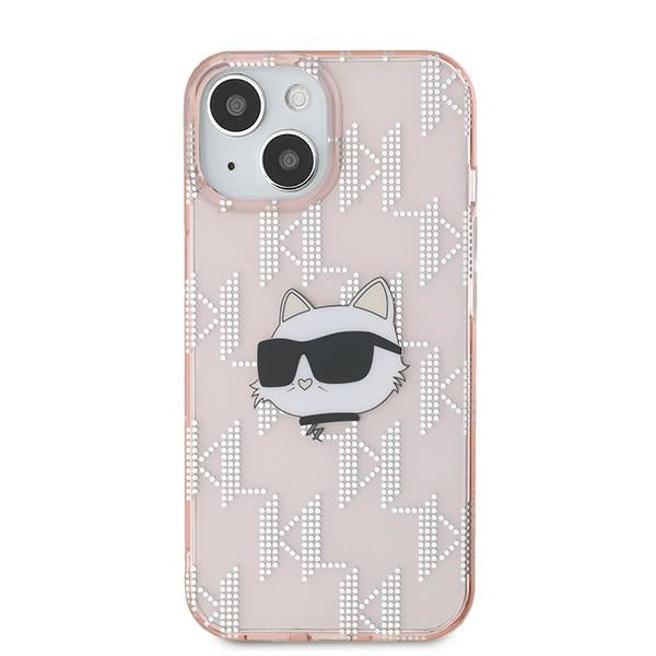 Étui pour Apple iPhone 14, Karl Lagerfeld, IML Luxury Monogram Choupette's Head, Rose