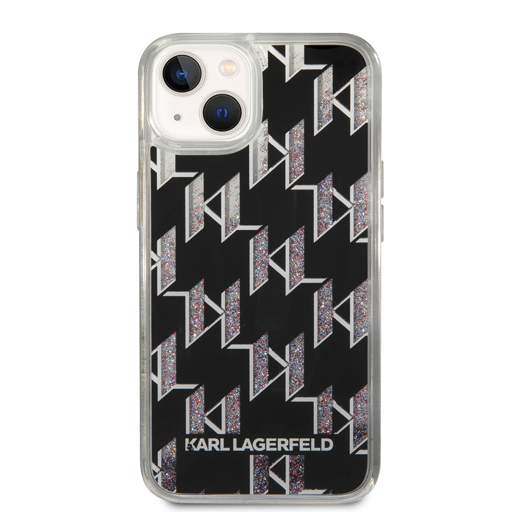 Étui pour Apple iPhone 14, Karl Lagerfeld, Monogramme à Paillettes Liquides, Noir