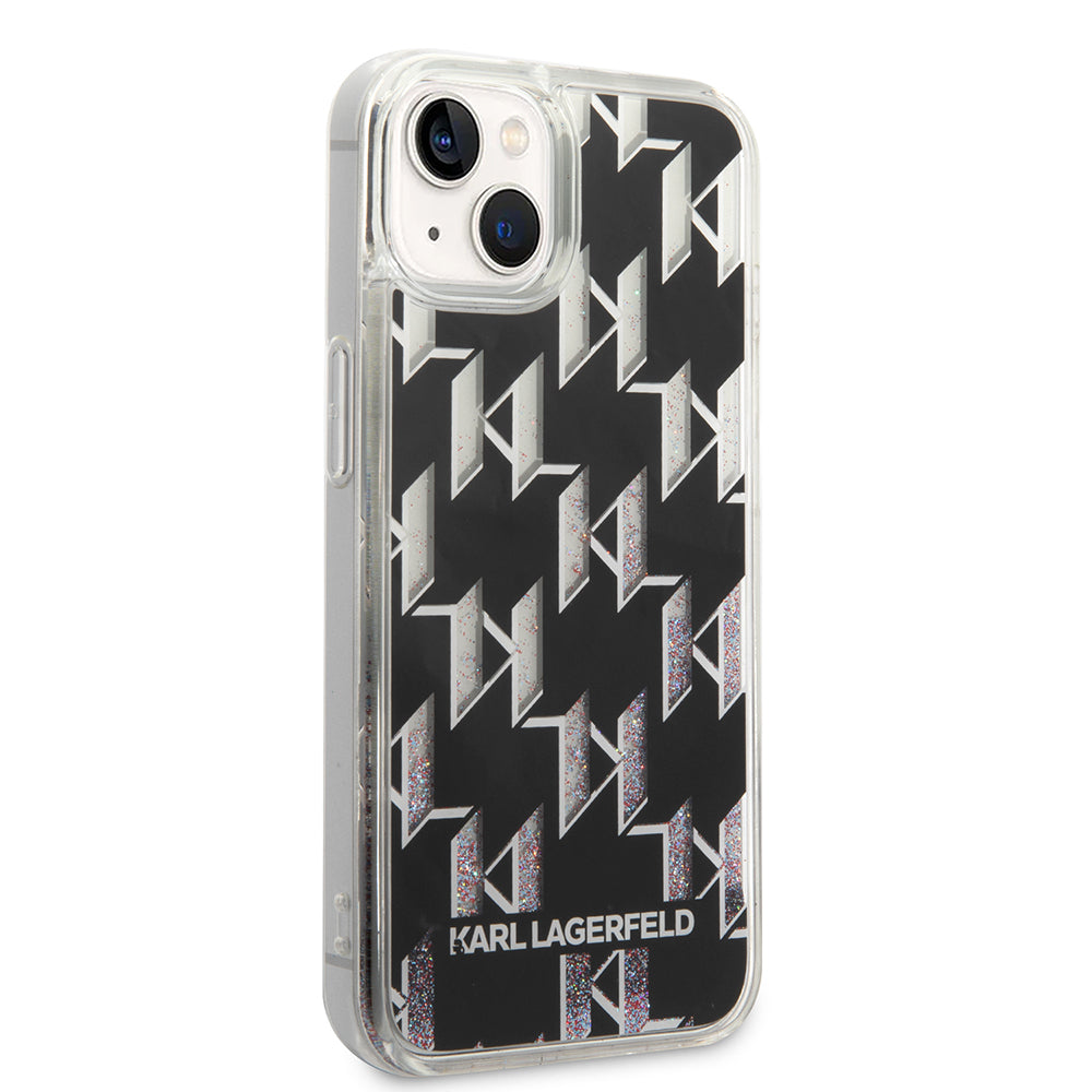 Étui pour Apple iPhone 14, Karl Lagerfeld, Monogramme à Paillettes Liquides, Noir