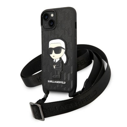 Étui pour Apple iPhone 14, Karl Lagerfeld, Monogram Ikonik Karl, Noir