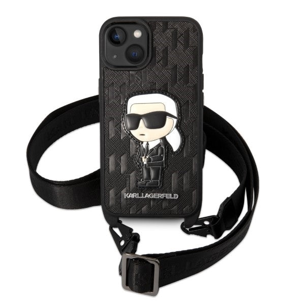 Étui pour Apple iPhone 14, Karl Lagerfeld, Monogram Ikonik Karl, Noir