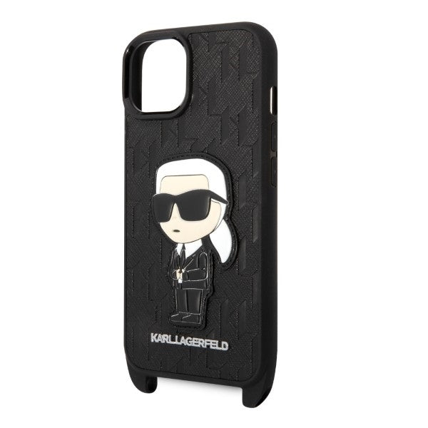 Étui pour Apple iPhone 14, Karl Lagerfeld, Monogram Ikonik Karl, Noir