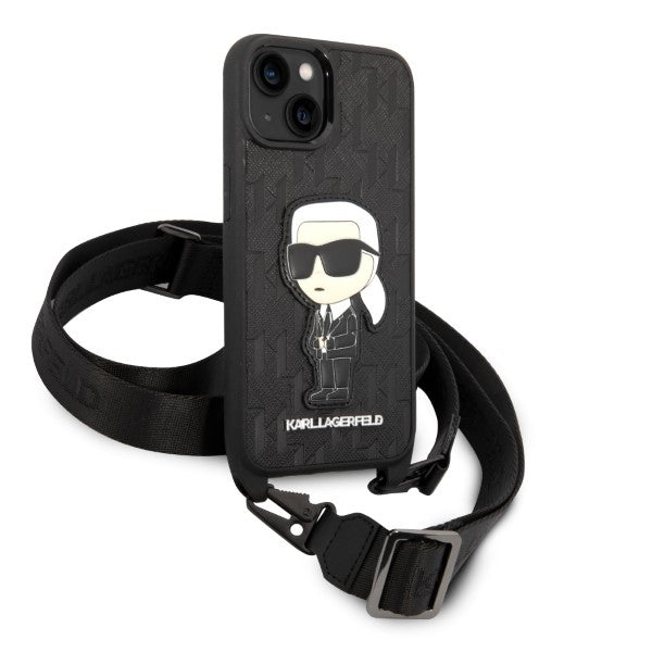 Étui pour Apple iPhone 14, Karl Lagerfeld, Monogram Ikonik Karl, Noir
