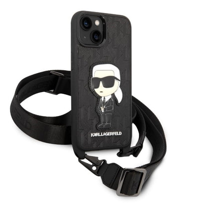 Étui pour Apple iPhone 14, Karl Lagerfeld, Monogram Ikonik Karl, Noir