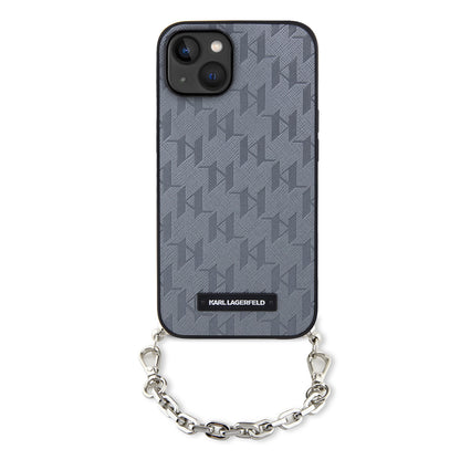 Étui pour Apple iPhone 14, Karl Lagerfeld, Saffiano Monogram Chain, Argenté