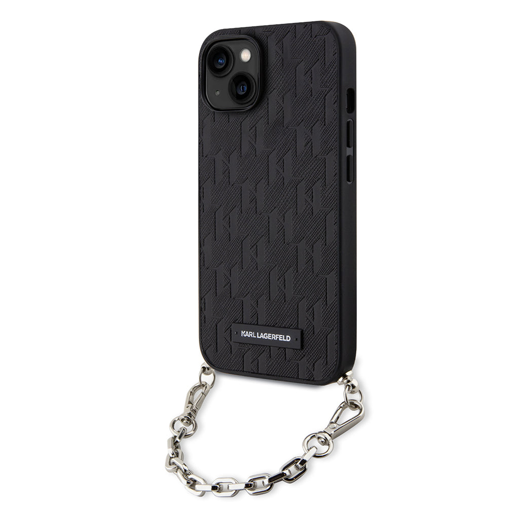 Étui pour Apple iPhone 14, Karl Lagerfeld, Saffiano Monogram Chain, Noir