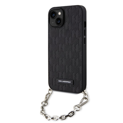 Étui pour Apple iPhone 14, Karl Lagerfeld, Saffiano Monogram Chain, Noir