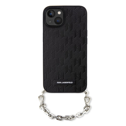 Étui pour Apple iPhone 14, Karl Lagerfeld, Saffiano Monogram Chain, Noir