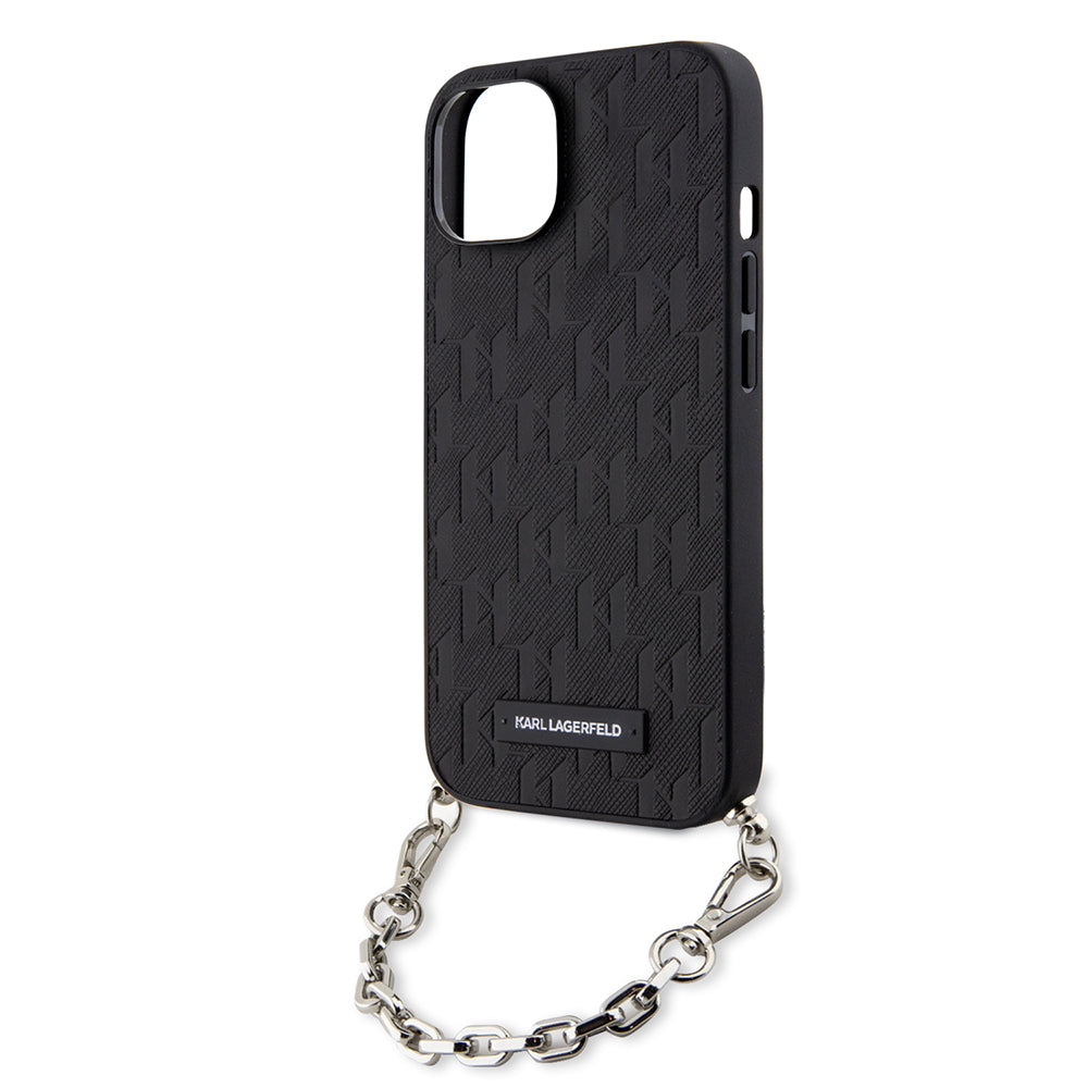 Étui pour Apple iPhone 14, Karl Lagerfeld, Saffiano Monogram Chain, Noir
