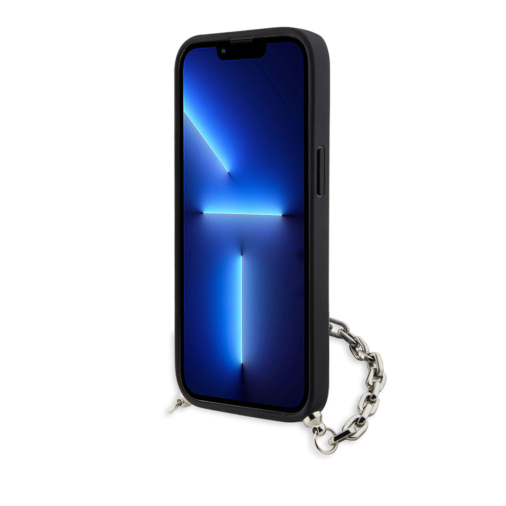 Étui pour Apple iPhone 14, Karl Lagerfeld, Saffiano Monogram Chain, Noir