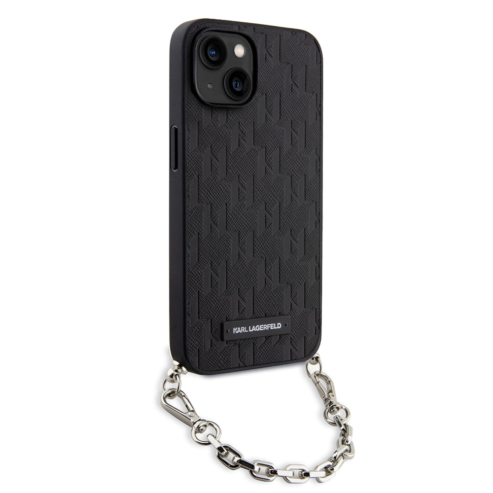 Étui pour Apple iPhone 14, Karl Lagerfeld, Saffiano Monogram Chain, Noir