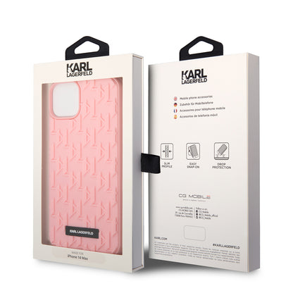 Custodia per Apple iPhone 14 Plus, Karl Lagerfeld, Monogramma 3D, Rosa