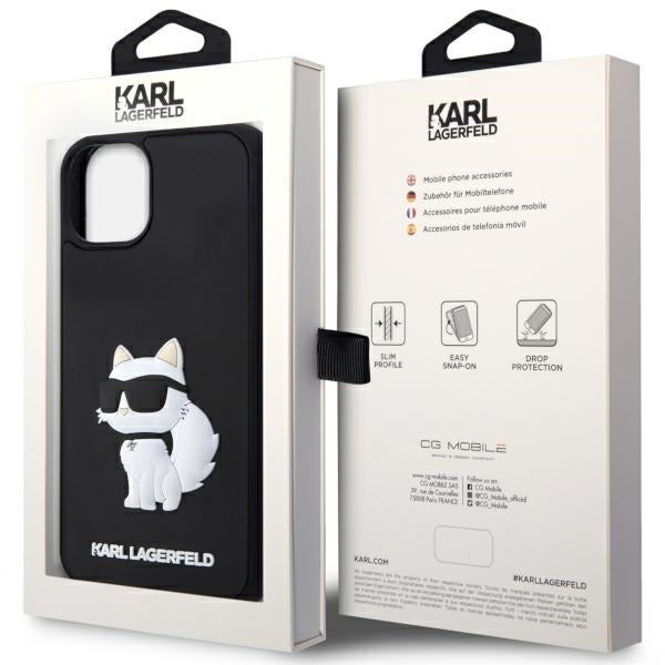 Custodia per Apple iPhone 14 Plus, Karl Lagerfeld, 3D Rubber Choupette, Nera