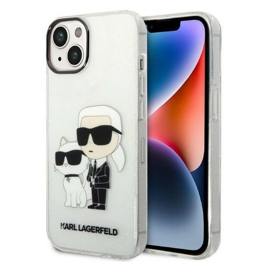 Custodia per Apple iPhone 14 Plus, Karl Lagerfeld, Glitter Karl & Choupette, Trasparente