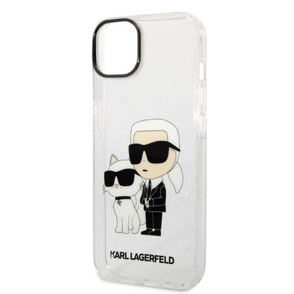 Custodia per Apple iPhone 14 Plus, Karl Lagerfeld, Glitter Karl & Choupette, Trasparente