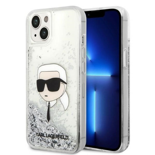 Custodia per Apple iPhone 14 Plus, Karl Lagerfeld, Glitter Karl's Head, Argento