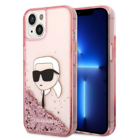 Custodia per Apple iPhone 14 Plus, Karl Lagerfeld, Glitter Karl's Head, Rosa
