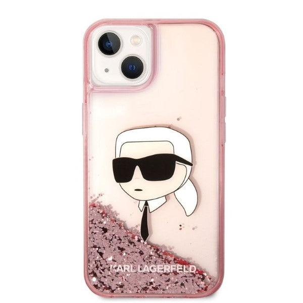 Custodia per Apple iPhone 14 Plus, Karl Lagerfeld, Glitter Karl's Head, Rosa