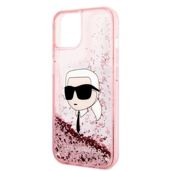 Custodia per Apple iPhone 14 Plus, Karl Lagerfeld, Glitter Karl's Head, Rosa