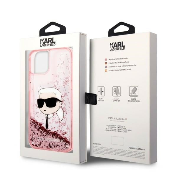 Custodia per Apple iPhone 14 Plus, Karl Lagerfeld, Glitter Karl's Head, Rosa