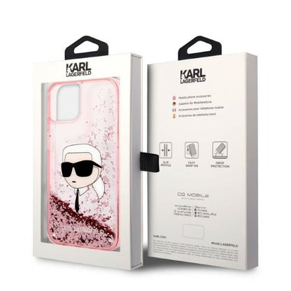 Custodia per Apple iPhone 14 Plus, Karl Lagerfeld, Glitter Karl's Head, Rosa