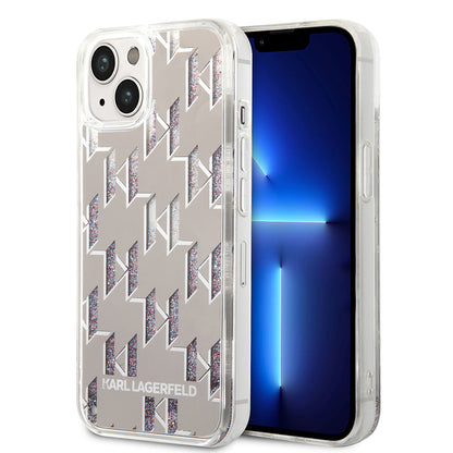 Custodia per Apple iPhone 14 Plus, Karl Lagerfeld, Liquid Glitter Monogram, Argento