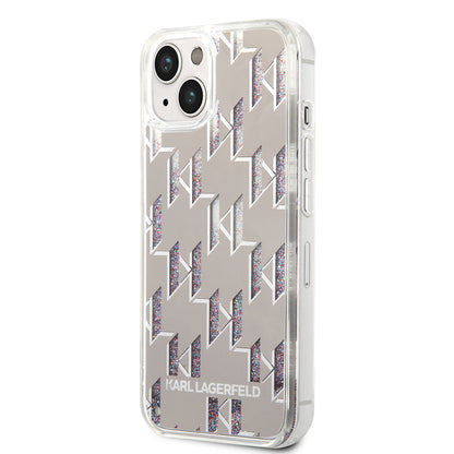 Custodia per Apple iPhone 14 Plus, Karl Lagerfeld, Liquid Glitter Monogram, Argento