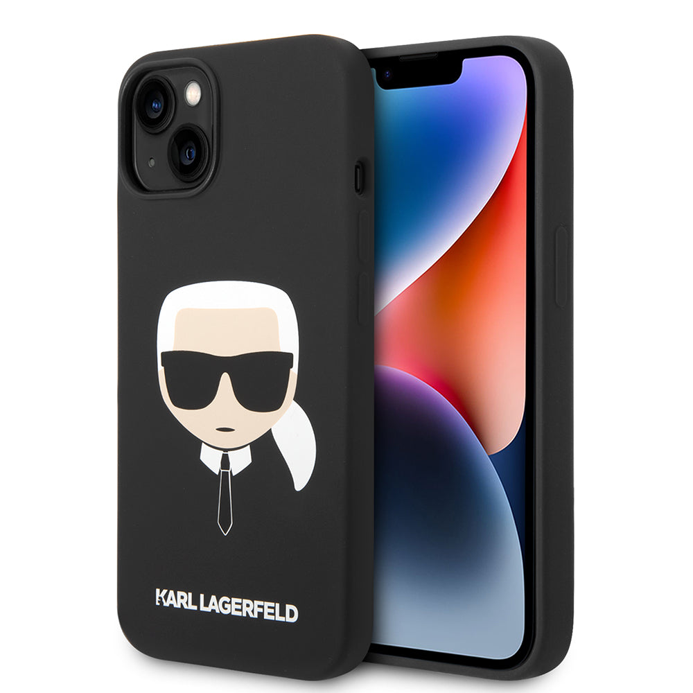 Étui pour Apple iPhone 14 Plus, Karl Lagerfeld, Silicone Tête de Karl, Noir