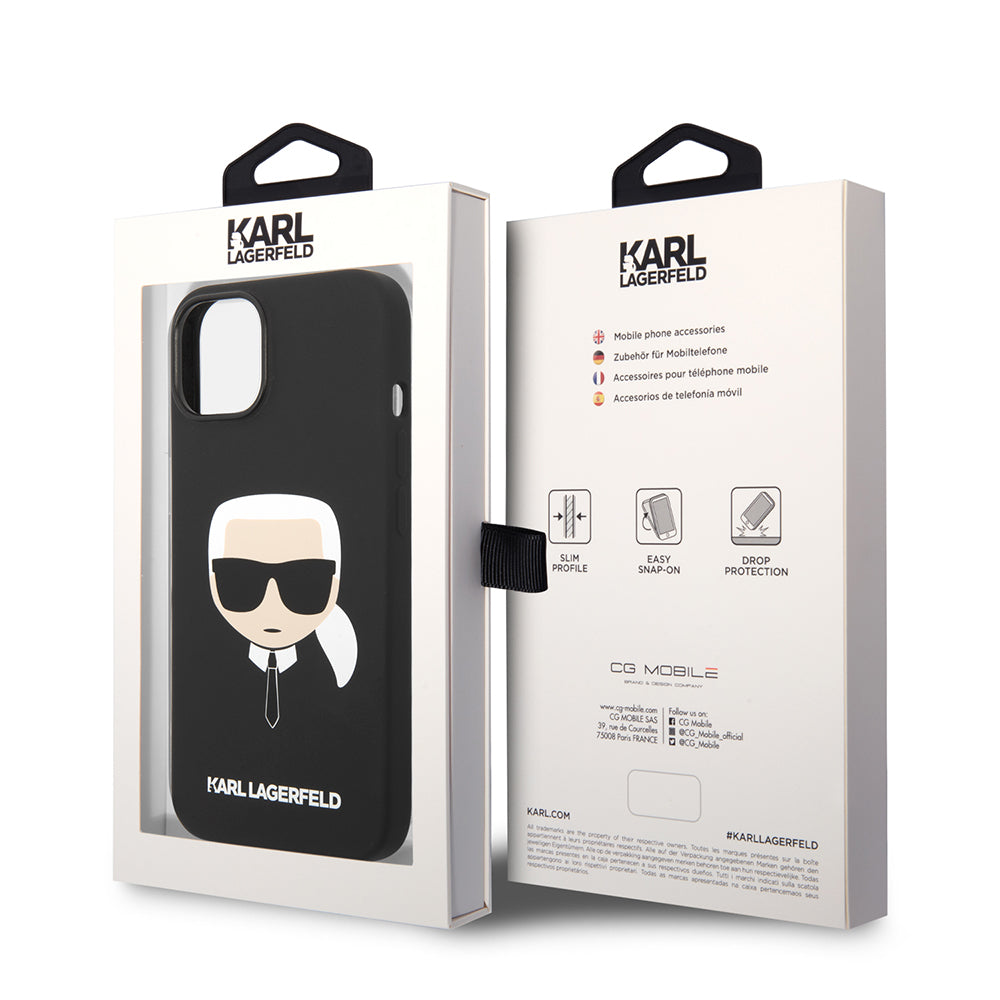 Étui pour Apple iPhone 14 Plus, Karl Lagerfeld, Silicone Tête de Karl, Noir