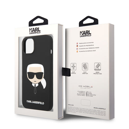 Étui pour Apple iPhone 14 Plus, Karl Lagerfeld, Silicone Tête de Karl, Noir