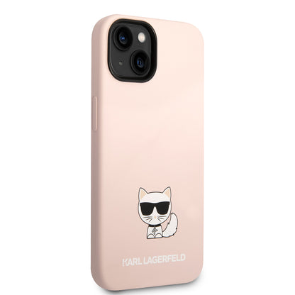Étui pour Apple iPhone 14 Plus, Karl Lagerfeld, Silicone Body Choupette, Rose