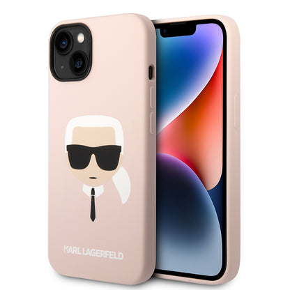 Étui pour Apple iPhone 14 Plus, Karl Lagerfeld, Silicone Tête de Karl, Rose.