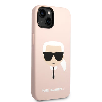Étui pour Apple iPhone 14 Plus, Karl Lagerfeld, Silicone Tête de Karl, Rose.