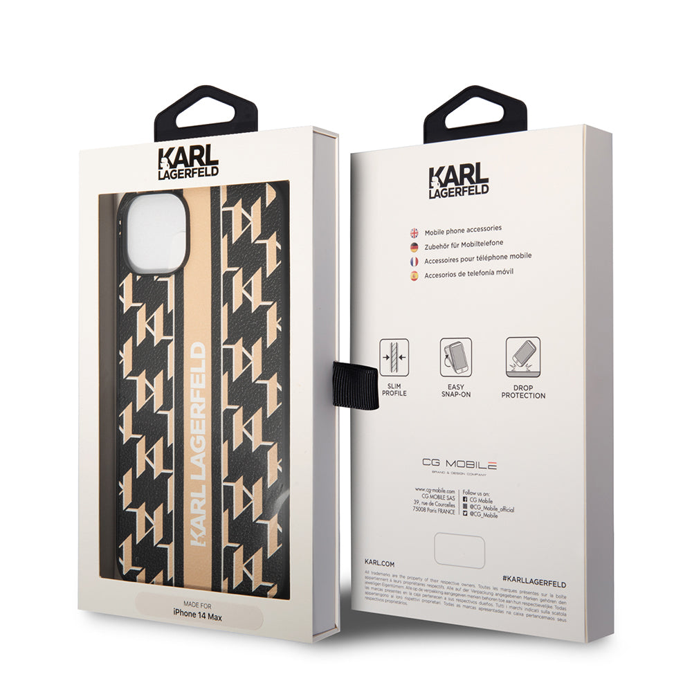 Custodia per Apple iPhone 14 Plus, Karl Lagerfeld, Monogram Stripe, Marrone